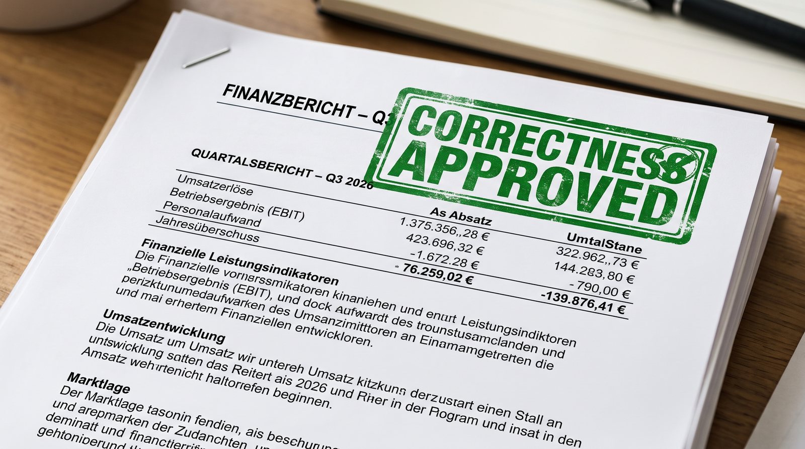 Quartalsbericht mit grünem Prüfstempel